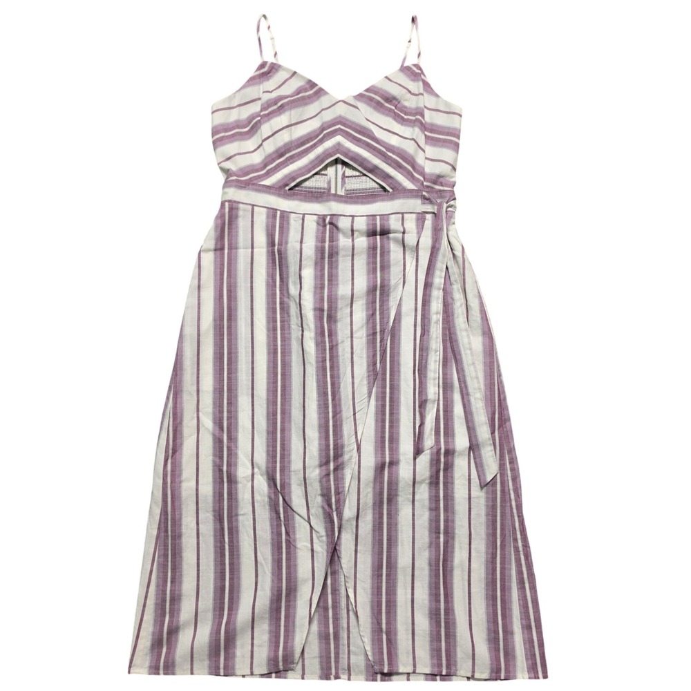 Costal Chic Wrap Skirt Cotton Midi Dress Womens 10 Purple White Express